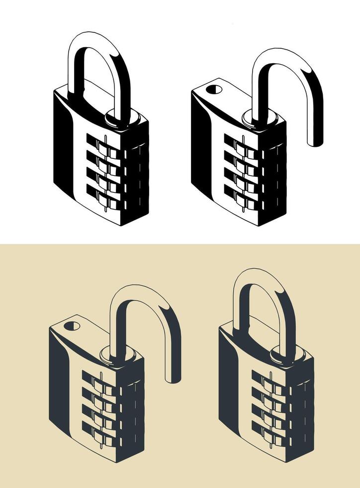 Combination padlock illustrations vector