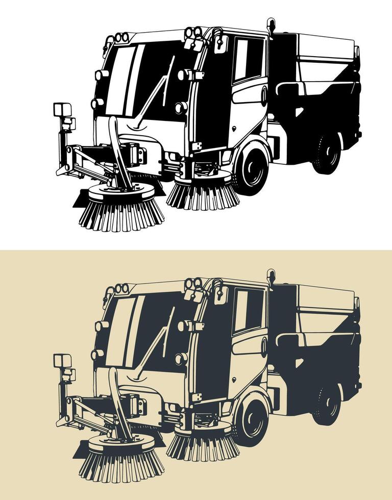 Street sweeper truck vector