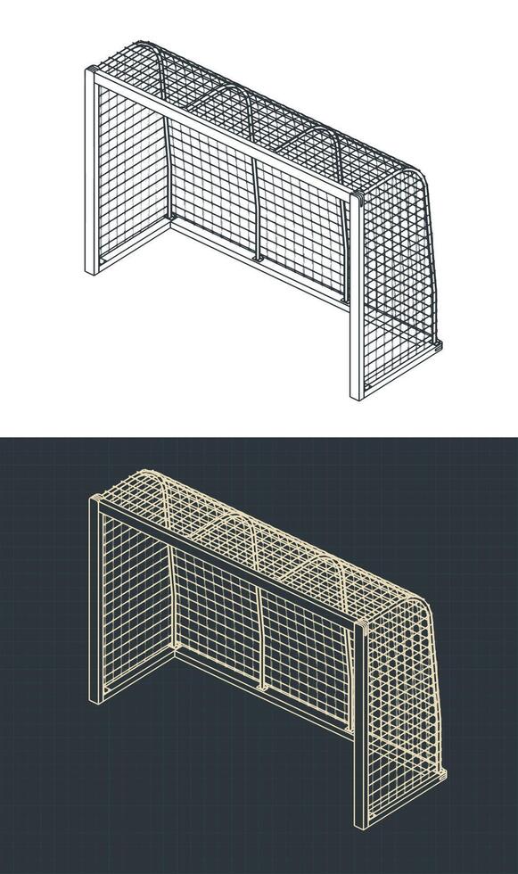 Mini-football gates isometric blueprints vector