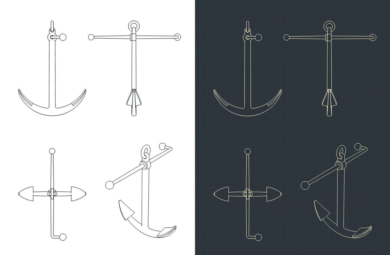 Kedge anchor blueprints vector