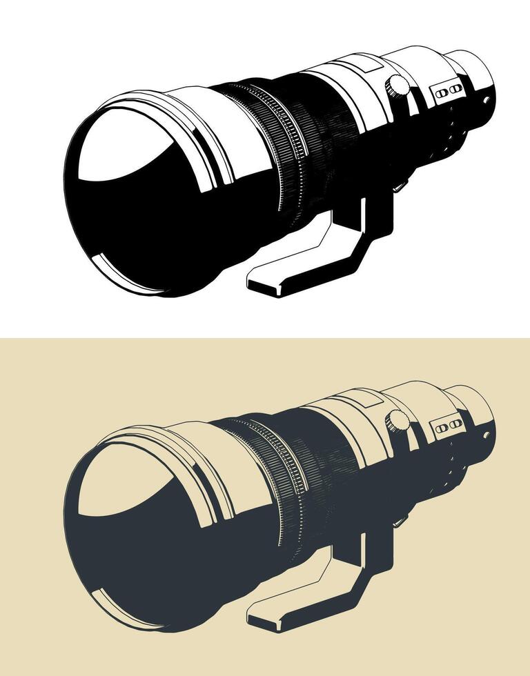 Stylized illustration of super-telephoto lens vector