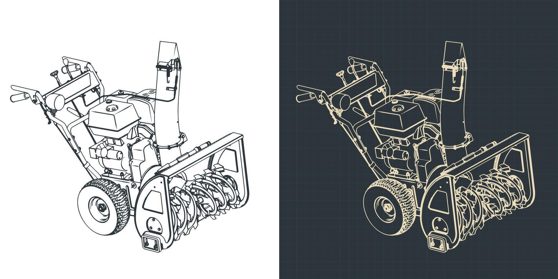 Snowblower isometric blueprints vector