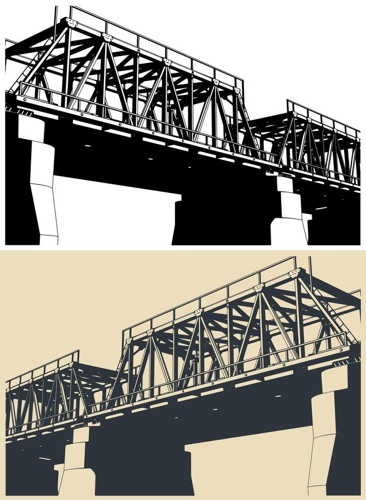 Truss railway bridge vector