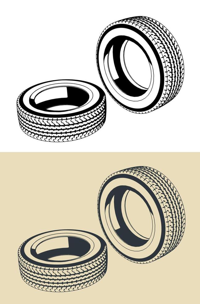 Car tires illustrations vector