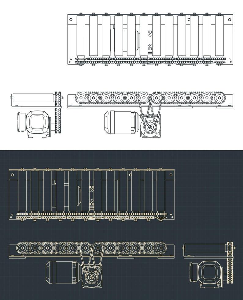 Conveyor with chain drive blueprints vector