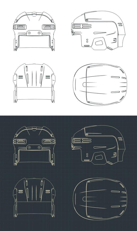 Hockey helmet blueprints vector