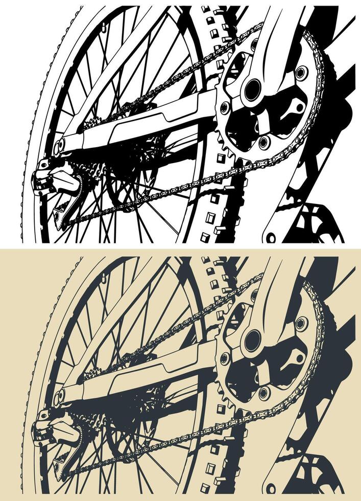 Trail bicycle pedal mechanism close up vector
