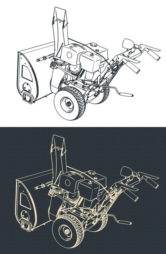 Snowblower isometric blueprint vector