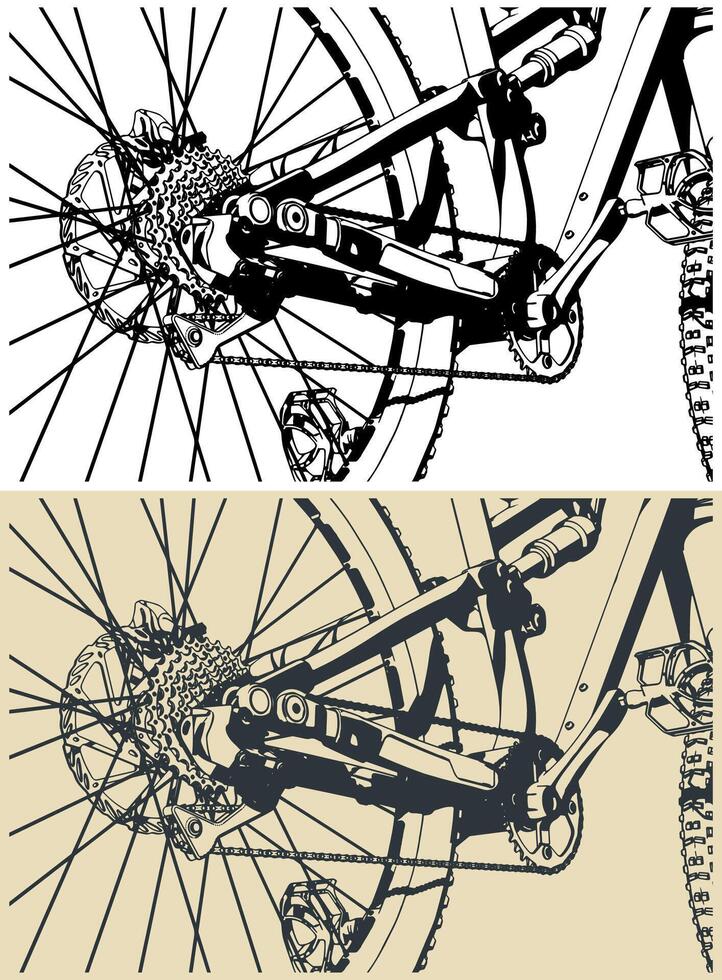 Trail bicycle pedal mechanism close-up vector