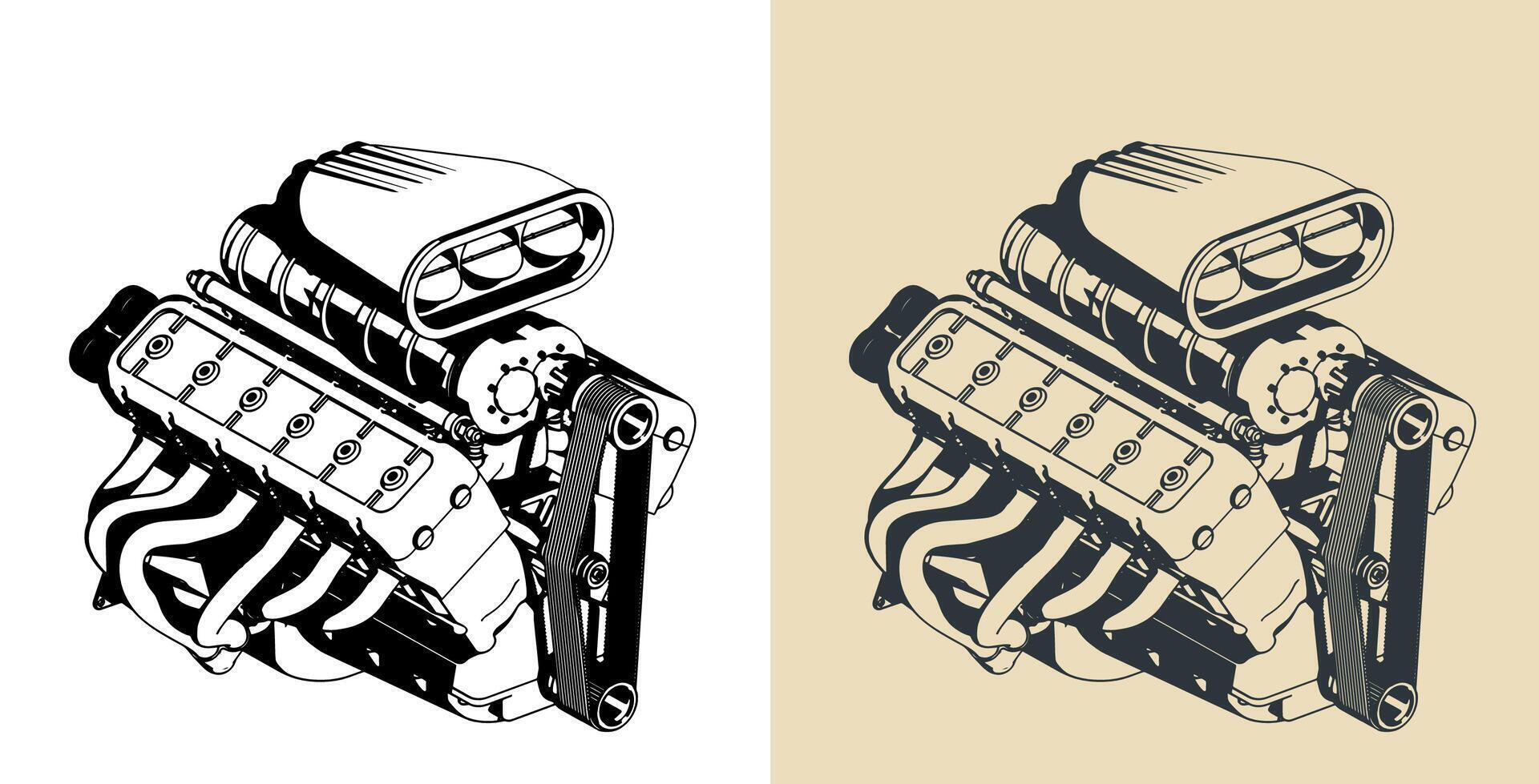 Powerful turbocharged engine illustrations vector