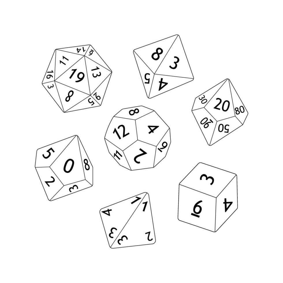 D8 D10 D12 D20 Dice for Board games. Collection of polyhedral dices with different sides vector