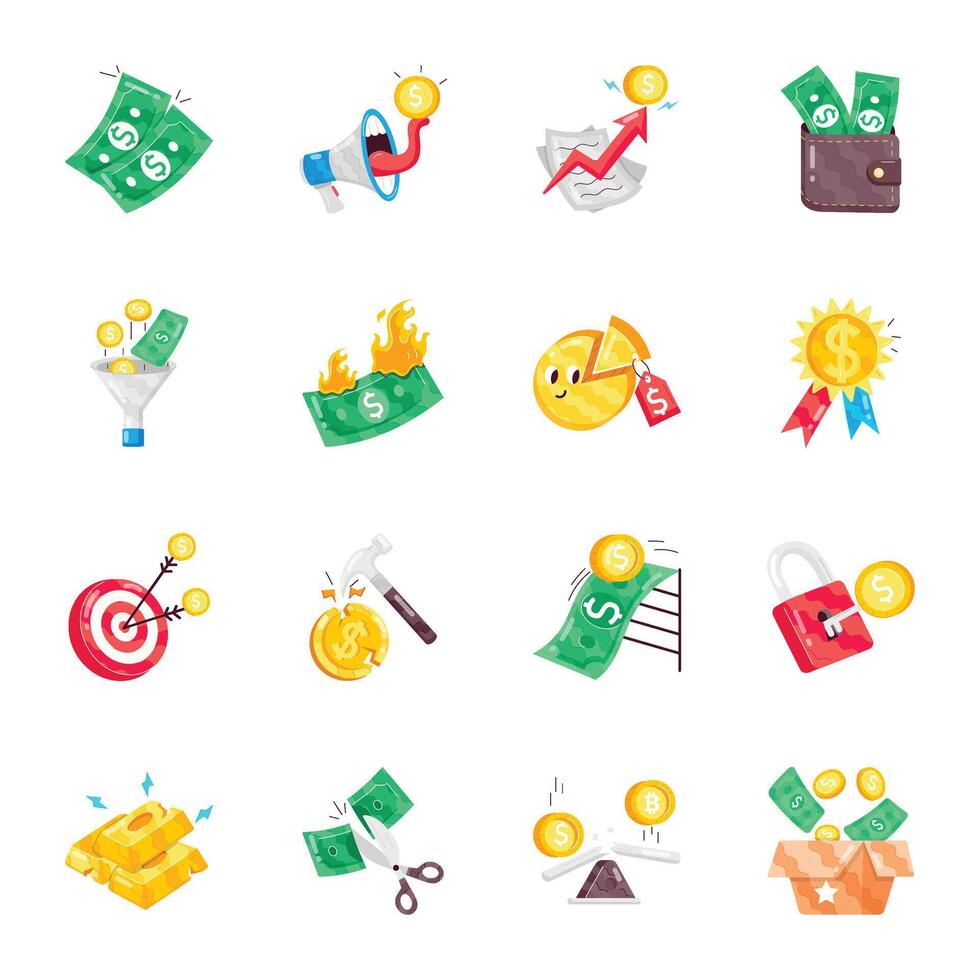 Bundle of 16 Finance Flat Stickers vector