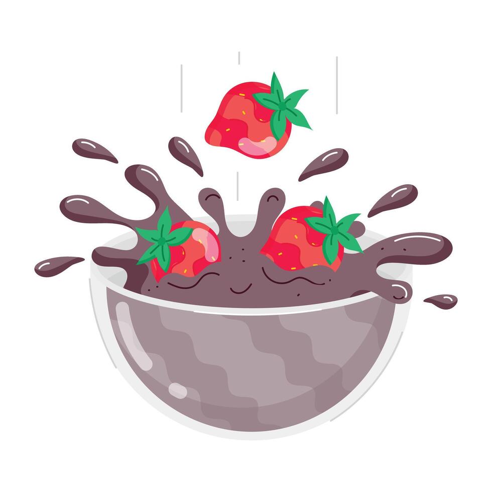 Cute Strawberries Flat Stickers vector