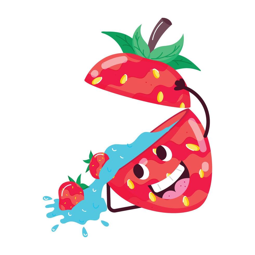 Cute Strawberries Flat Stickers vector