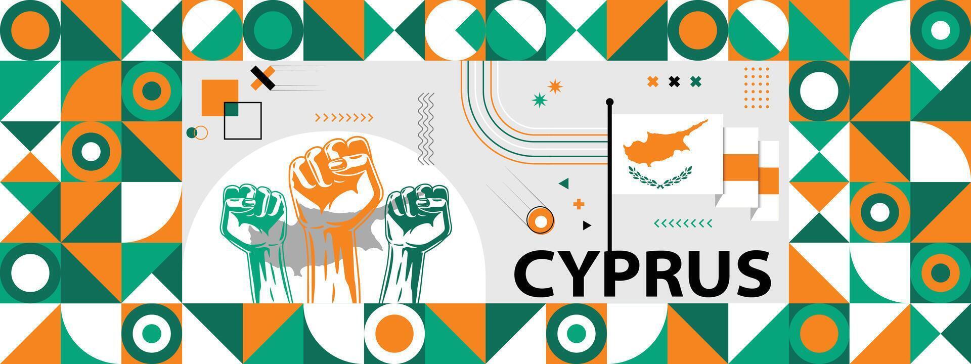 Flag and map of Cyprus with raised fists. National day or Independence day design for Counrty celebration. vector