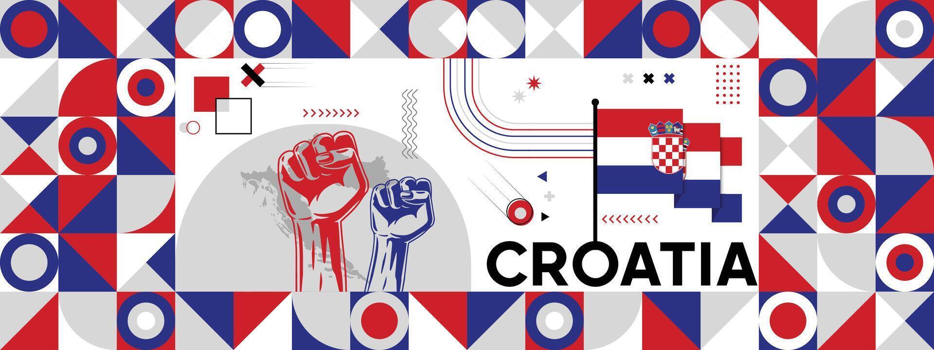 Flag and map of Croatia with raised fists. National day or Independence day design for Counrty celebration. vector