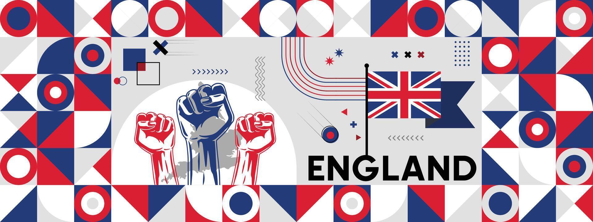 Flag and map of England with raised fists. National day or Independence day design for Counrty celebration. vector