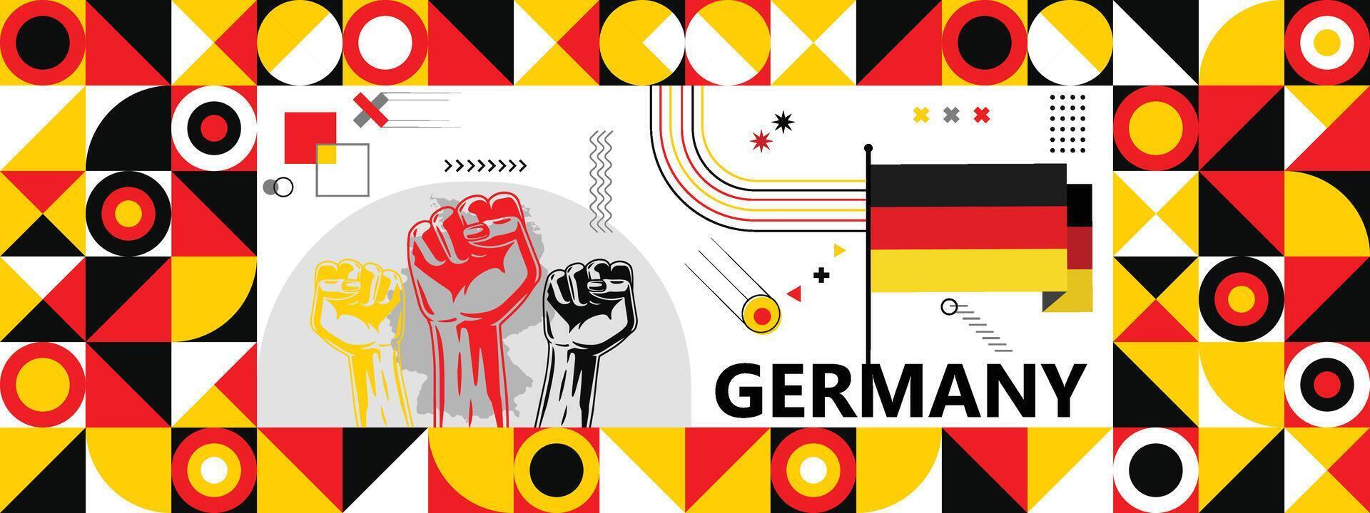 Flag and map of Germany with raised fists. National day or Independence day design for Counrty celebration. Modern retro design with abstract icons. vector