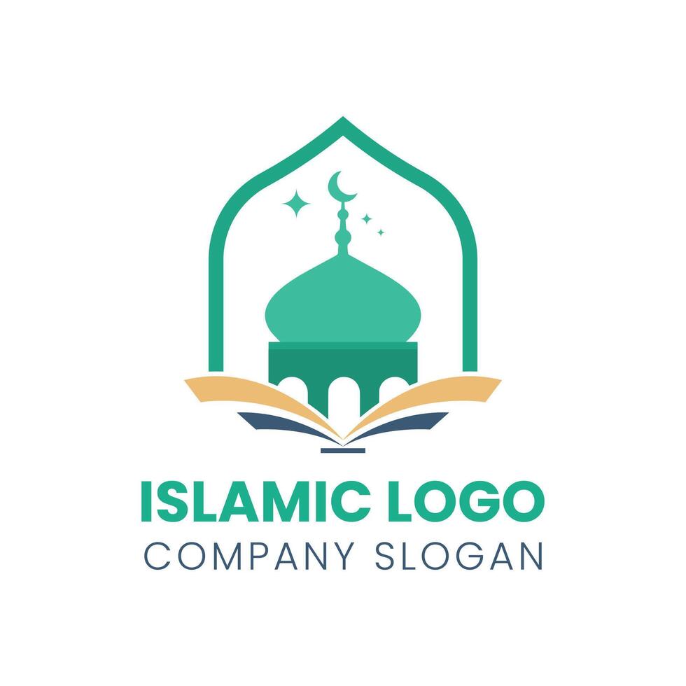 Islamic logo template, Ribbon islamic dome palace logo design template vector