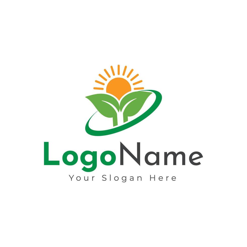 Green agro logo with fields and leaves. Logo design, farm logo design vector