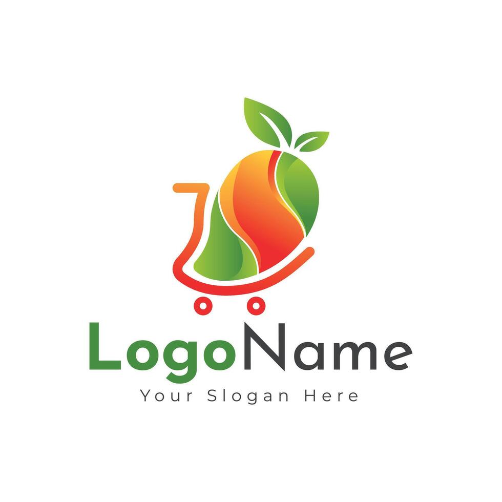 Mango fruit logo design . Mango fruit logo with cart vector