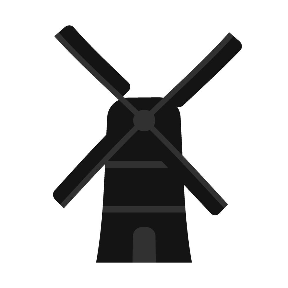 Flat cartoon black mill building icon vector