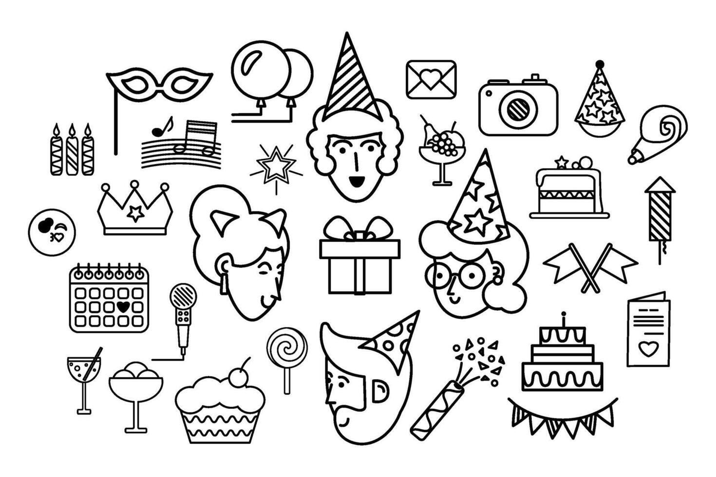 Birthday Party Icons and Symbols Big Collection vector