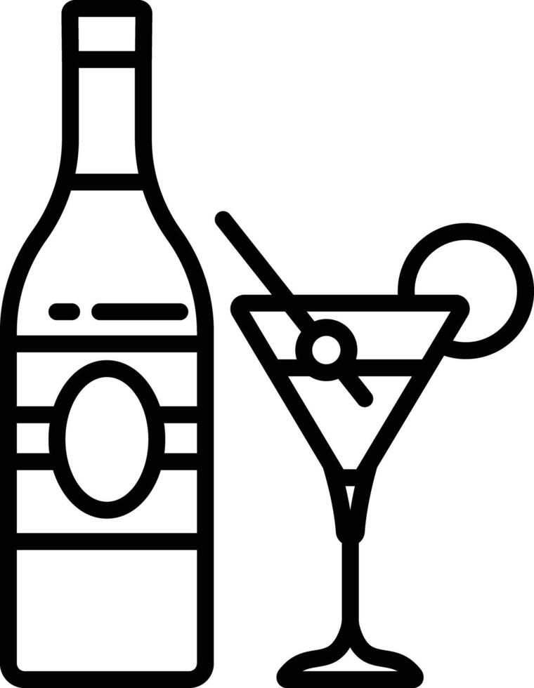 Martini Glass and Bottle outline illustration vector