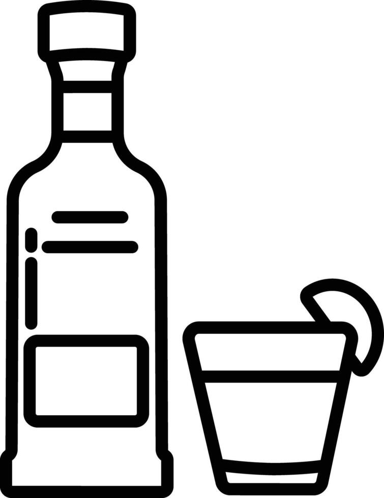 Tequila Glass and Bottle outline illustration vector