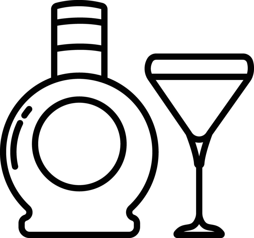 liqueur Glass and Bottle outline illustration vector