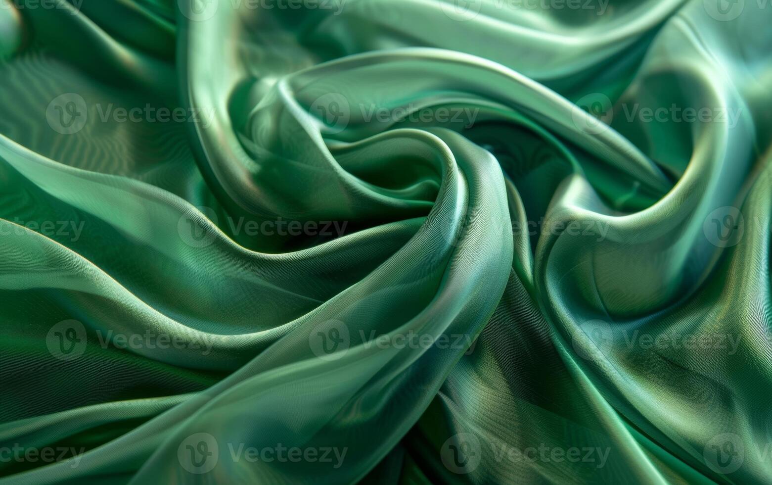 Lush folds of luxurious emerald green satin fabric draping sensually, highlighting the rich texture and elegant sheen. photo