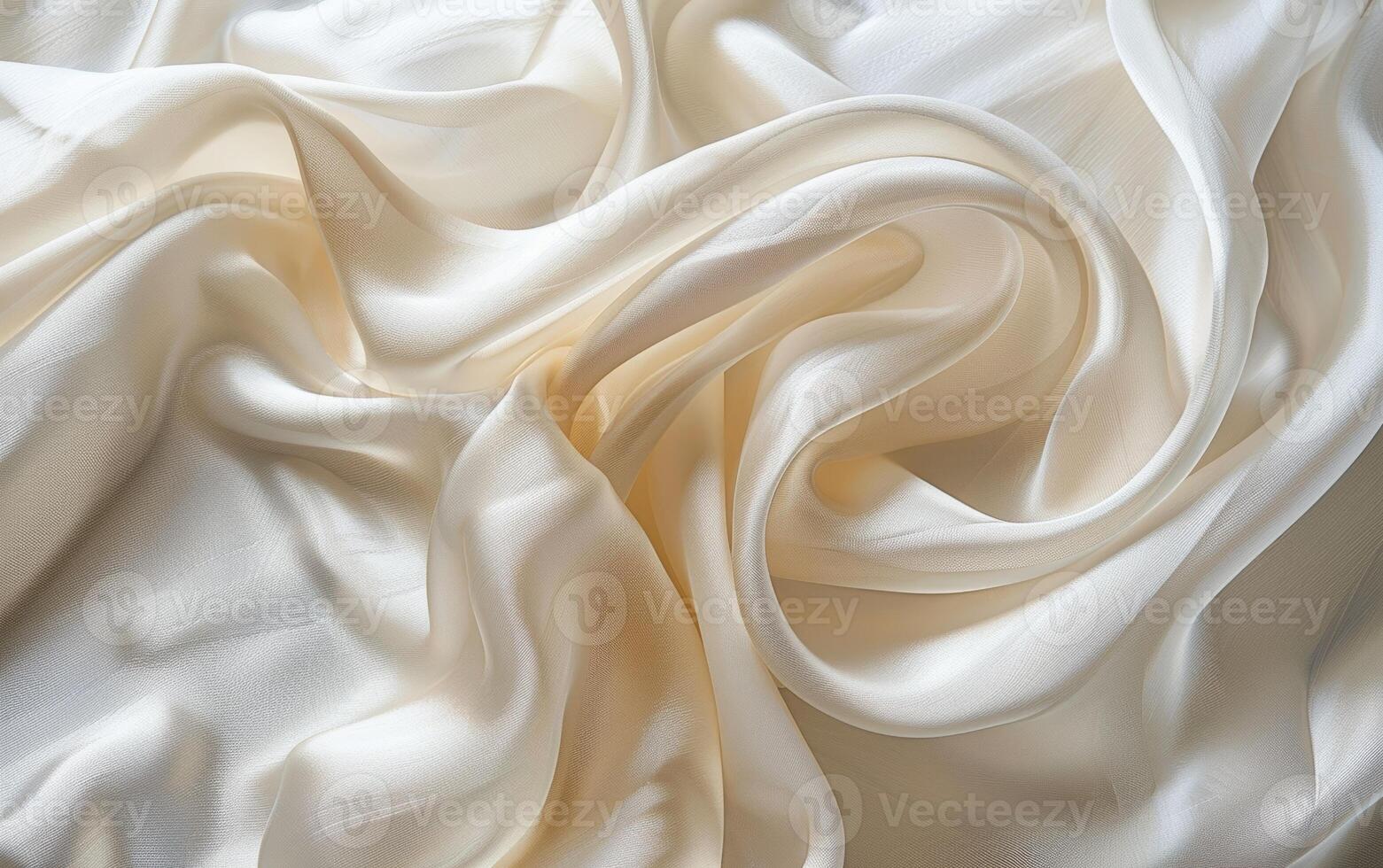 Elegant ivory white satin fabric cascading in soft, flowing waves, showcasing the luxurious texture and lustrous highlights. photo