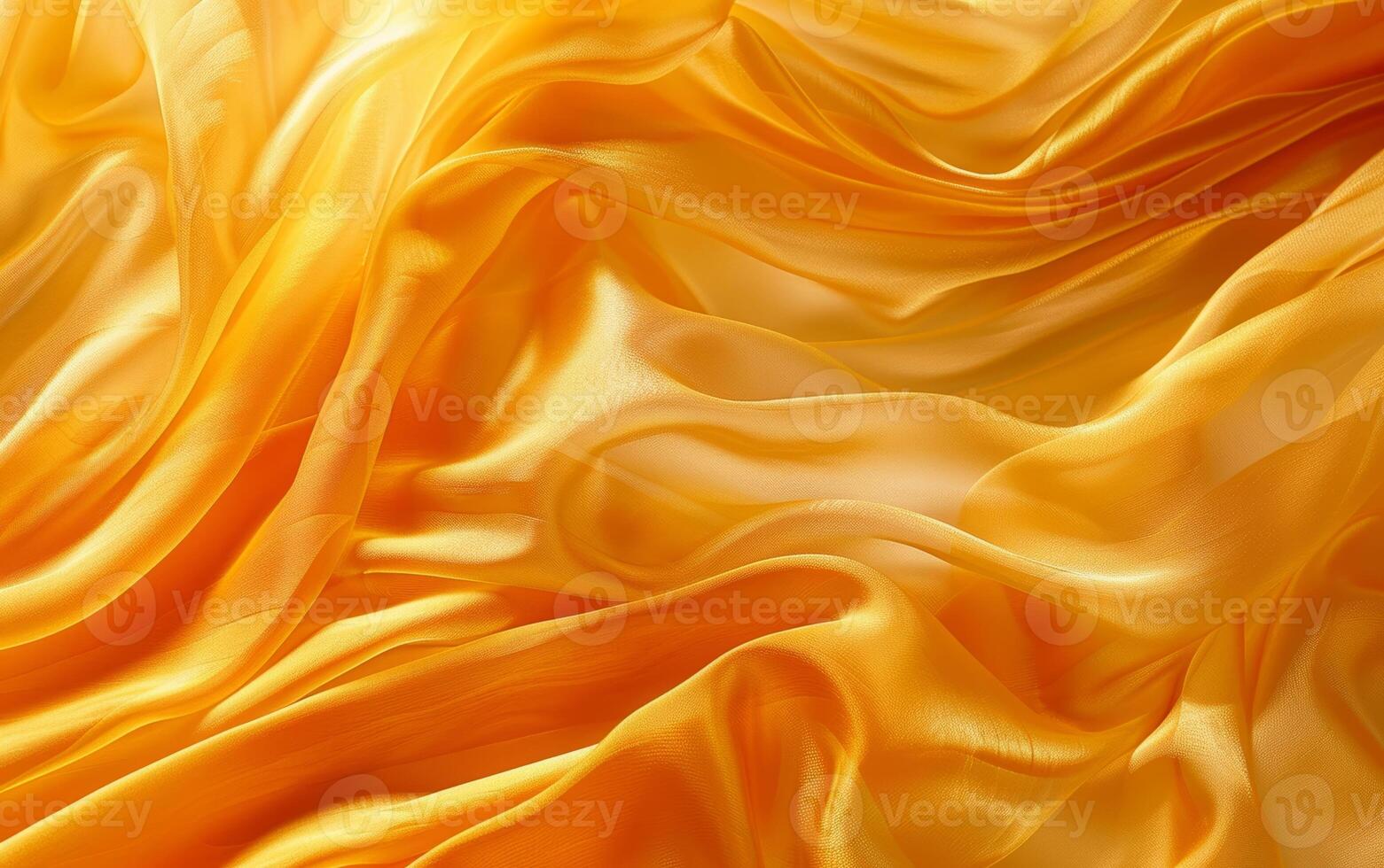 Tangerine orange satin fabric with luxurious folds and waves, showcasing the fluid and lustrous texture of the rich material. photo