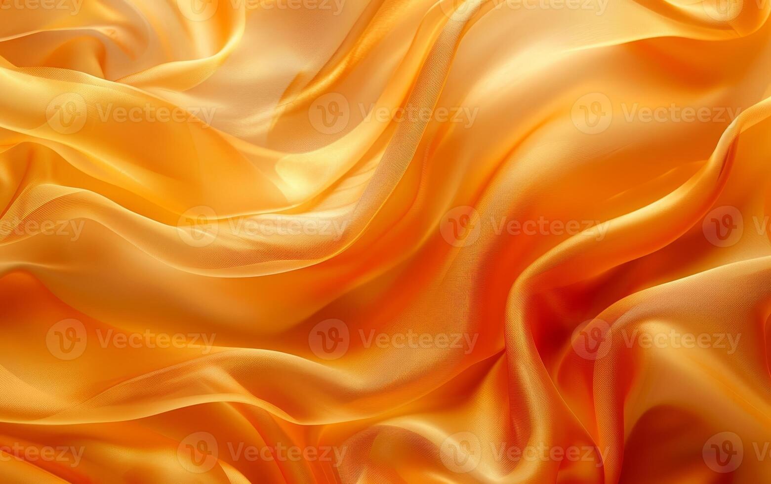 Tangerine orange satin fabric with luxurious folds and waves, showcasing the fluid and lustrous texture of the rich material. photo