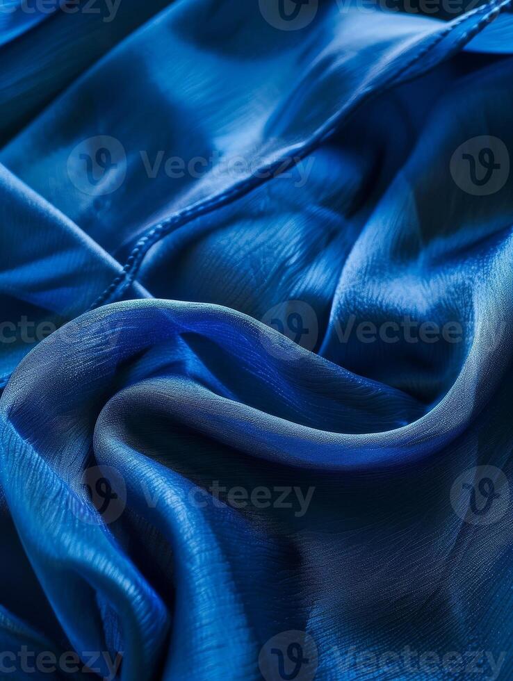 Abstract composition of deep teal fabric folds forming mesmerizing contours and hypnotic patterns, showcasing the rich color and sculptural qualities. photo