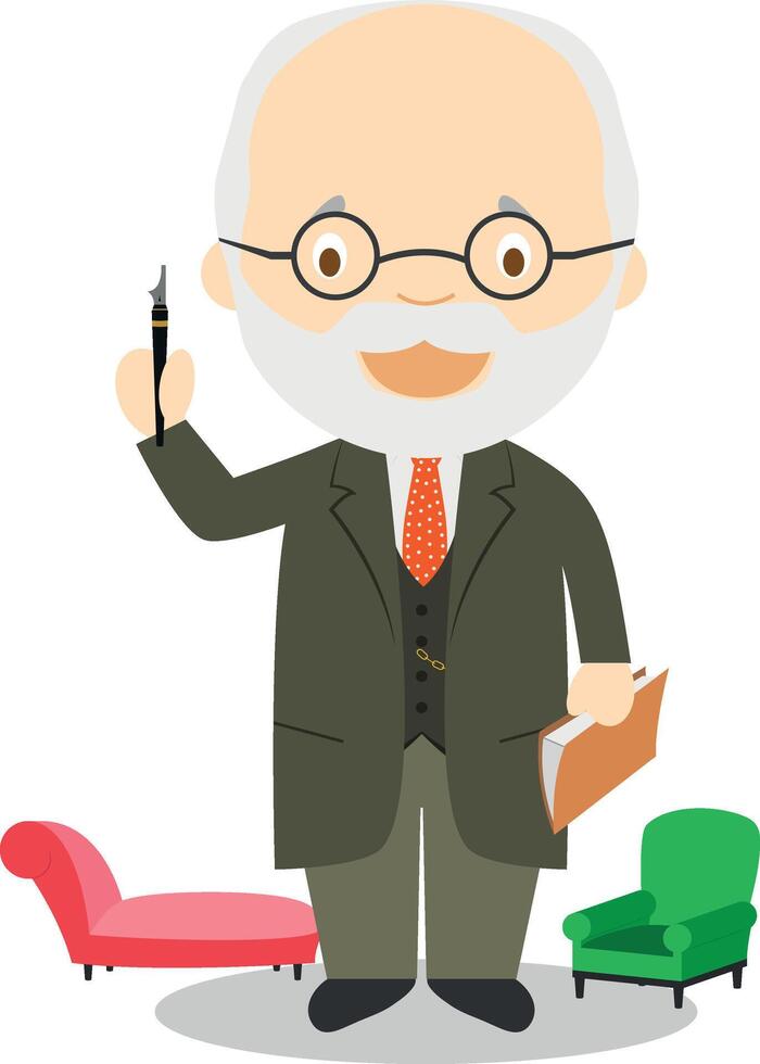 Sigmund Freud cartoon character. Illustration. Kids History Collection. vector