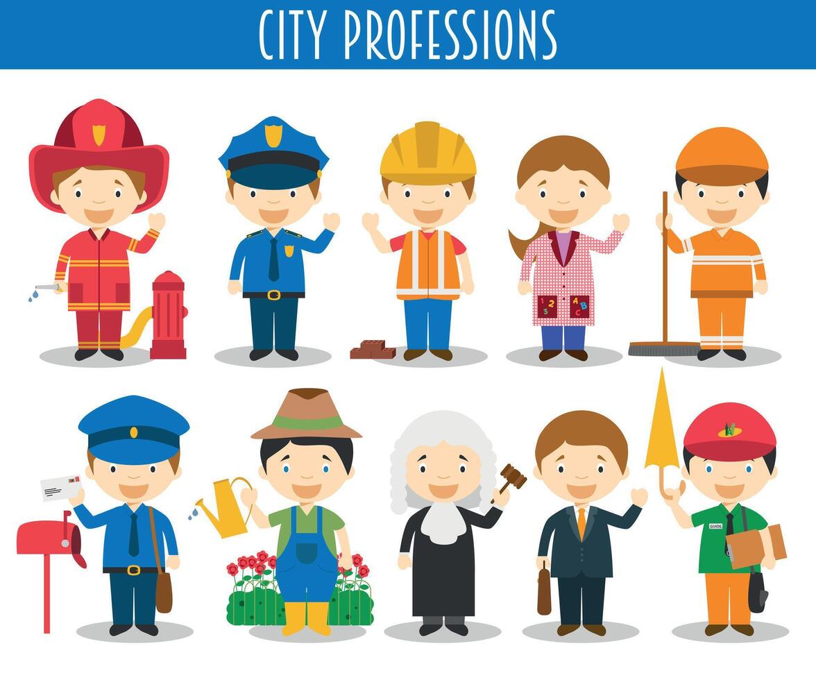 Set of City Professions in cartoon style vector