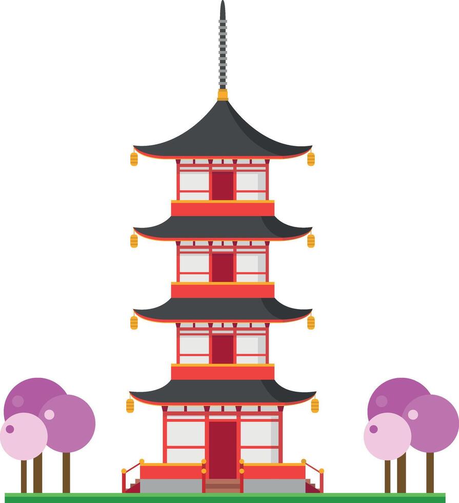Cute cartoon illustration of a Buddhist Pagoda vector