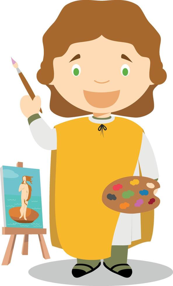 Sandro Botticelli cartoon character. Illustration. Kids History Collection. vector