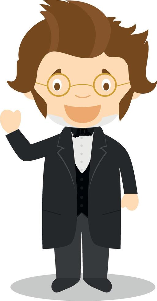 Franz Schubert cartoon character. Illustration. Kids History Collection. vector