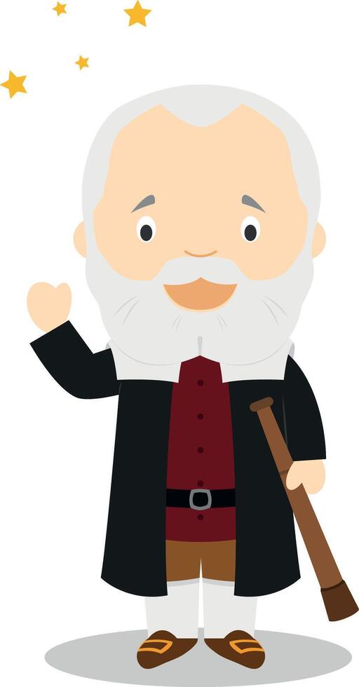 Galileo Galilei cartoon character. Illustration. Kids History Collection. vector