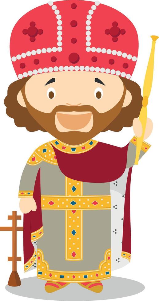 Emperor Constantine I cartoon character. Illustration. Kids History Collection. vector