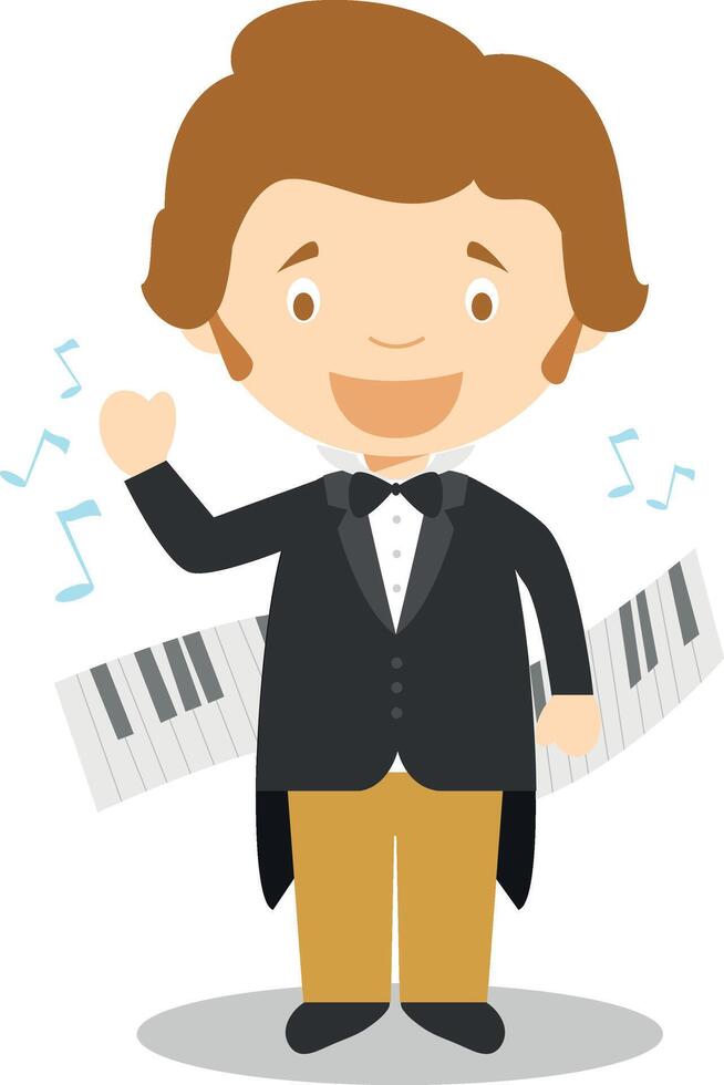 Frederic Chopin cartoon character. Illustration. Kids History Collection. vector