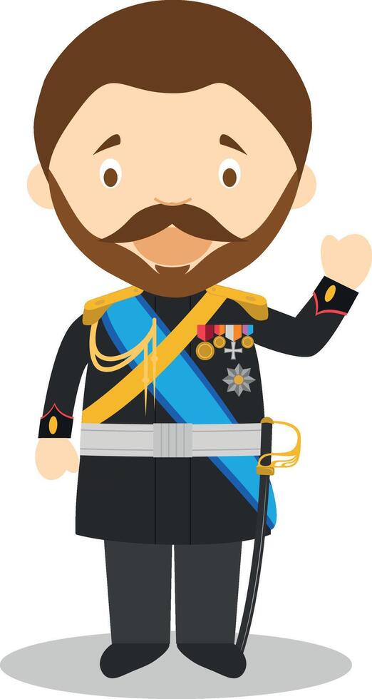 Tsar Nicholas II of Russia cartoon character. Illustration. Kids History Collection. vector