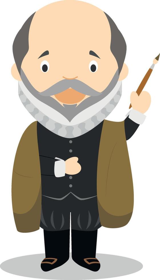 Domenikos Theotokopoulos, called El Greco, cartoon character. Illustration. Kids History Collection. vector