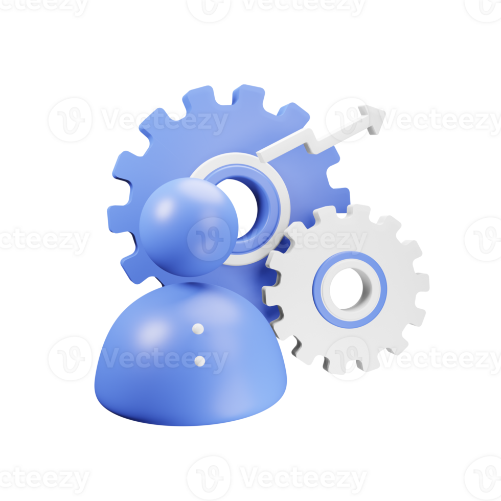 Settings. 3d icon of person and gears on isolated png