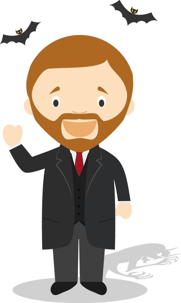 Bram Stoker cartoon character. Illustration. Kids History Collection. vector