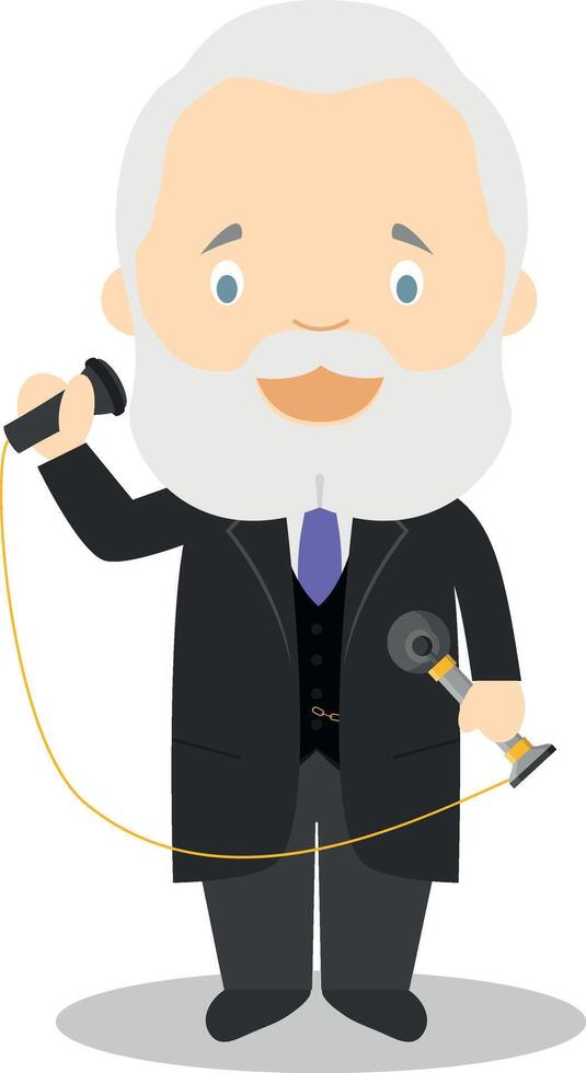 Alexander Graham Bell cartoon character. Illustration. Kids History Collection. vector