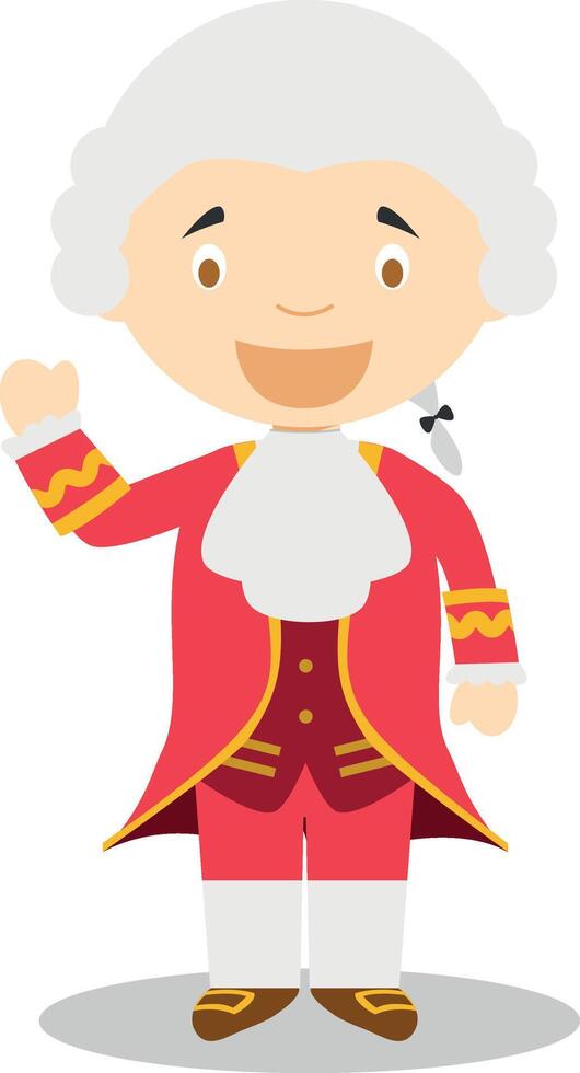 Wolfgang Amadeus Mozart cartoon character. Illustration. Kids History Collection. vector