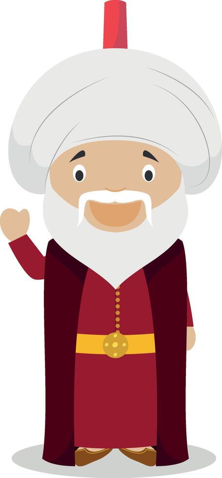 Sultan Suleiman I The Magnificent cartoon character. Illustration. Kids History Collection. vector